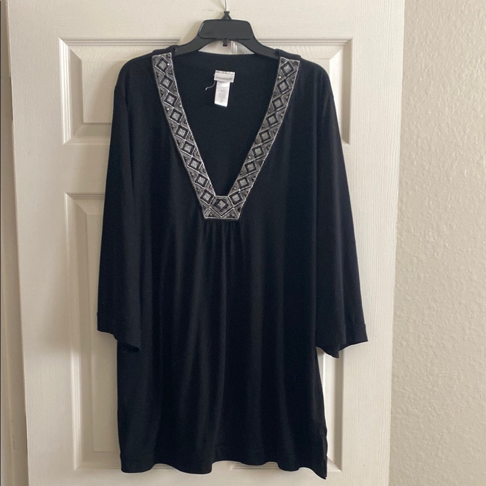 Black V-Neck Embellished Women's Top